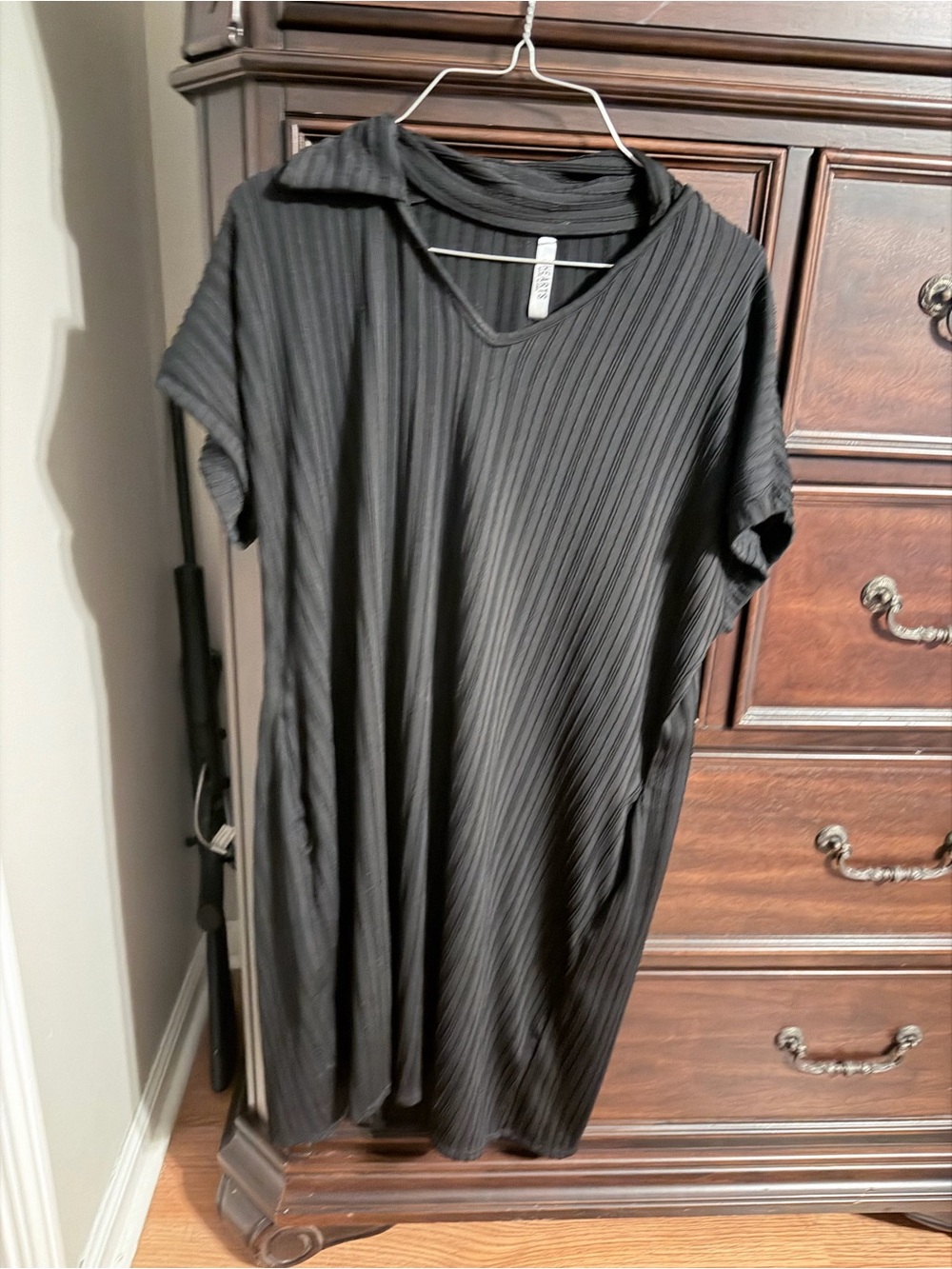 Black Midi Dress with Subtle Rib Texture